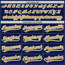 Load image into Gallery viewer, Custom Navy Old Gold-White Authentic Baseball Jersey