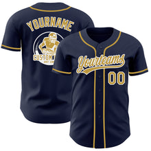 Load image into Gallery viewer, Custom Navy Old Gold-White Authentic Baseball Jersey