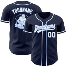 Load image into Gallery viewer, Custom Navy White-Light Blue Authentic Baseball Jersey