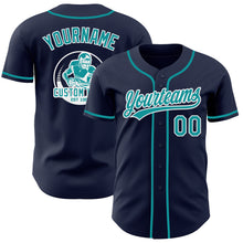 Load image into Gallery viewer, Custom Navy Teal-White Authentic Baseball Jersey