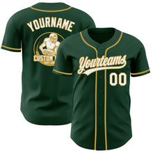Load image into Gallery viewer, Custom Green White-Old Gold Authentic Baseball Jersey