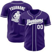 Load image into Gallery viewer, Custom Purple White-Gray Authentic Baseball Jersey