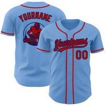 Laden Sie das Bild in den Galerie-Viewer, Custom Light Blue Red-Navy Authentic Baseball Jersey