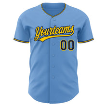 Load image into Gallery viewer, Custom Light Blue Navy-Yellow Authentic Baseball Jersey