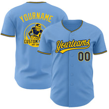 Load image into Gallery viewer, Custom Light Blue Navy-Yellow Authentic Baseball Jersey