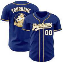 Load image into Gallery viewer, Custom Royal White-Old Gold Authentic Baseball Jersey