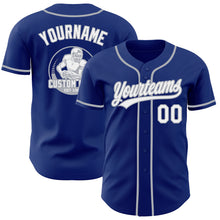 Laden Sie das Bild in den Galerie-Viewer, Custom Royal White-Gray Authentic Baseball Jersey
