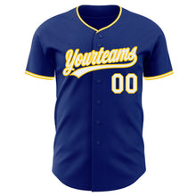 Laden Sie das Bild in den Galerie-Viewer, Custom Royal White-Yellow Authentic Baseball Jersey