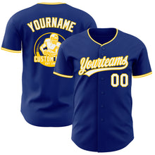 Laden Sie das Bild in den Galerie-Viewer, Custom Royal White-Yellow Authentic Baseball Jersey