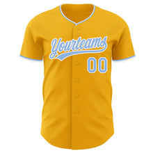 Laden Sie das Bild in den Galerie-Viewer, Custom Gold Light Blue-White Authentic Baseball Jersey