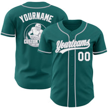 Load image into Gallery viewer, Custom Teal White-Gray Authentic Baseball Jersey