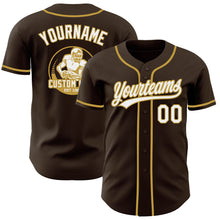 Load image into Gallery viewer, Custom Brown White-Old Gold Authentic Baseball Jersey