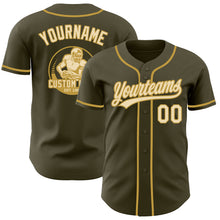 Laden Sie das Bild in den Galerie-Viewer, Custom Olive Cream-Old Gold Authentic Baseball Jersey