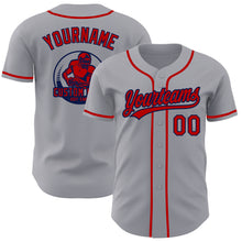 Load image into Gallery viewer, Custom Gray Red-Navy Authentic Baseball Jersey