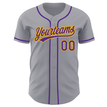 Load image into Gallery viewer, Custom Gray Purple-Gold Authentic Baseball Jersey