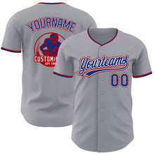 Load image into Gallery viewer, Custom Gray Royal White-Red Authentic Baseball Jersey