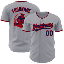 Load image into Gallery viewer, Custom Gray Navy-Red Authentic Baseball Jersey