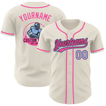 Load image into Gallery viewer, Custom Cream Light Blue Black-Pink Authentic Baseball Jersey