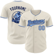 Load image into Gallery viewer, Custom Cream Light Blue Navy-White Authentic Baseball Jersey