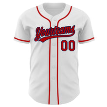 Laden Sie das Bild in den Galerie-Viewer, Custom White Red-Navy Authentic Baseball Jersey