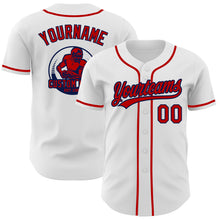 Laden Sie das Bild in den Galerie-Viewer, Custom White Red-Navy Authentic Baseball Jersey