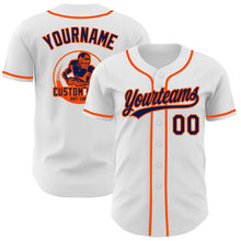 Load image into Gallery viewer, Custom White Navy-Orange Authentic Baseball Jersey