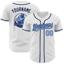 Laden Sie das Bild in den Galerie-Viewer, Custom White Light Blue-Navy Authentic Baseball Jersey