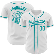 Load image into Gallery viewer, Custom White-Teal Authentic Baseball Jersey