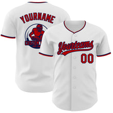 Laden Sie das Bild in den Galerie-Viewer, Custom White Red-Navy Authentic Baseball Jersey