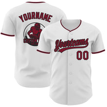 Load image into Gallery viewer, Custom White Crimson-Black Authentic Baseball Jersey