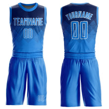 Load image into Gallery viewer, Custom Navy Electric Blue-White Round Neck Sublimation Basketball Suit Jersey
