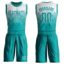 Laden Sie das Bild in den Galerie-Viewer, Custom White Aqua Round Neck Sublimation Basketball Suit Jersey