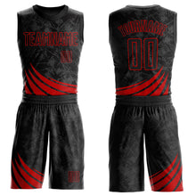 Laden Sie das Bild in den Galerie-Viewer, Custom Black Red Wind Shapes Round Neck Sublimation Basketball Suit Jersey