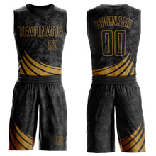 Load image into Gallery viewer, Custom Black Old Gold Wind Shapes Round Neck Sublimation Basketball Suit Jersey
