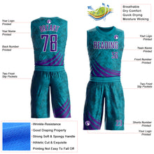 Загрузить изображение в средство просмотра галереи, Custom Teal Purple-White Wind Shapes Round Neck Sublimation Basketball Suit Jersey