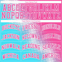 Laden Sie das Bild in den Galerie-Viewer, Custom Sky Blue Pink-White Gradient Two Tone Diamond Shape Round Neck Sublimation Basketball Suit Jersey