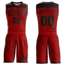 Load image into Gallery viewer, Custom Red Black Color Block Round Neck Sublimation Basketball Suit Jersey