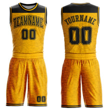 Load image into Gallery viewer, Custom Gold Black Color Block Round Neck Sublimation Basketball Suit Jersey