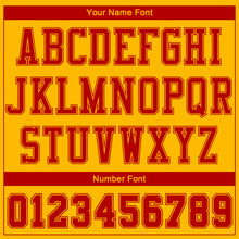 Load image into Gallery viewer, Custom Gold Red Color Block Round Neck Sublimation Basketball Suit Jersey