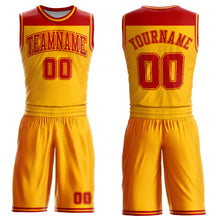 Load image into Gallery viewer, Custom Gold Red Color Block Round Neck Sublimation Basketball Suit Jersey