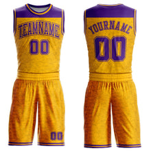 Load image into Gallery viewer, Custom Gold Purple Color Block Round Neck Sublimation Basketball Suit Jersey