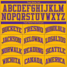 Load image into Gallery viewer, Custom Gold Purple Color Block Round Neck Sublimation Basketball Suit Jersey