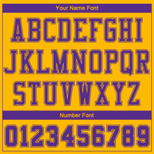 Load image into Gallery viewer, Custom Gold Purple Color Block Round Neck Sublimation Basketball Suit Jersey