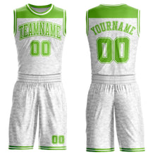 Load image into Gallery viewer, Custom White Neon Green Color Block Round Neck Sublimation Basketball Suit Jersey