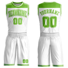 Load image into Gallery viewer, Custom White Neon Green Color Block Round Neck Sublimation Basketball Suit Jersey