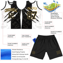 Load image into Gallery viewer, Custom Graffiti Pattern Black Old Gold-White Scratch Round Neck Sublimation Basketball Suit Jersey