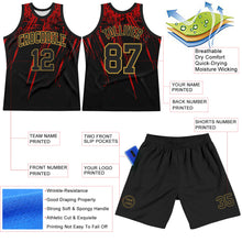 Load image into Gallery viewer, Custom Black Red-Old Gold Splash Round Neck Sublimation Basketball Suit Jersey