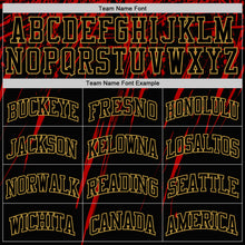 Load image into Gallery viewer, Custom Black Red-Old Gold Splash Round Neck Sublimation Basketball Suit Jersey