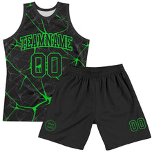 Charger l'image dans la galerie, Custom Black Neon Green Abstract Network Round Neck Sublimation Basketball Suit Jersey