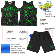 Charger l'image dans la galerie, Custom Black Neon Green Abstract Network Round Neck Sublimation Basketball Suit Jersey